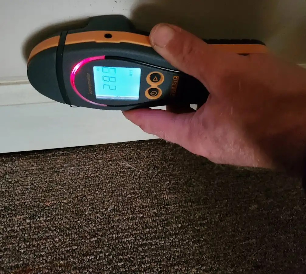 Moisture detection at baseboard during Storm Damage Restoration in Nutley